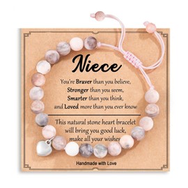 Gifts for Daughter/Granddaughter/Sister/Niece/Friend/Teen Girls, Pink Natural Stone Heart Charm Bracelets, Birthday Christmas Gifts for Women Teen Girls