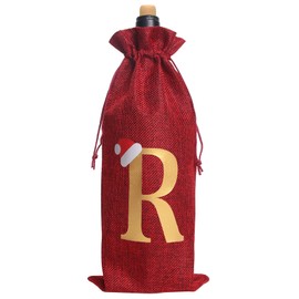Burlap Wine Bag Christmas Wine Bag With Letters Wine Champagne Gift Bag With Drawstring Letter R