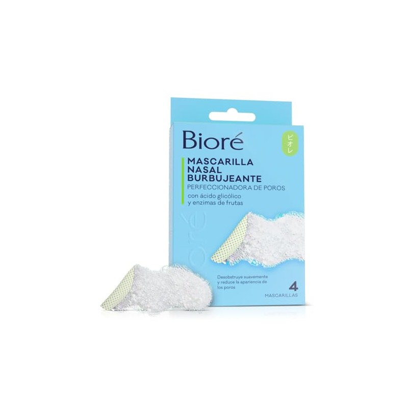 Bioré, Mascarilla Nasal Burbujeante, Perfeccionadora de Poros, Con Ácido Glicólico