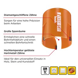 kwb Hole Saw Diameter 80 mm with High Temperature Soldered, Diamond-Ground Teeth, Fast Chip Removal, 6 mm Pilot Drill for Universal Use