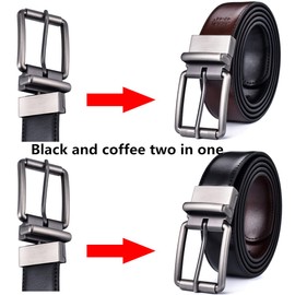 Beltox Men's Genuine Leather Reversible Belt 1.25” Rotate Brushed Roller Buckle Gift Box(Black Coffee with Brushed Roller Buckle,38-40)