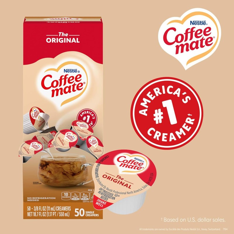 Nestle Coffee mate Liquid Coffee Creamer Singles, Original, 50 Ct