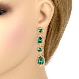 EleQueen Women's Austrian Crystal Art Deco Teardrop Party Long Dangle Earrings Gold-tone Green