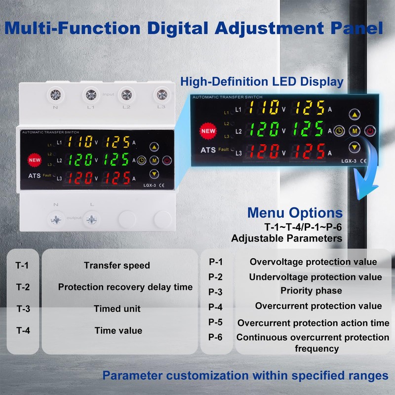 Automatic Generator Transfer Switch, 125A 120V 3 Pole Transfer Switch