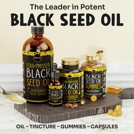 MAJU Black Seed Oil - 3 Times Thymoquinone, Cold-Pressed, 100% Turkish Black Cumin Seed Oil, Liquid Pure Blackseed Oil, Glass Bottle, 8 oz
