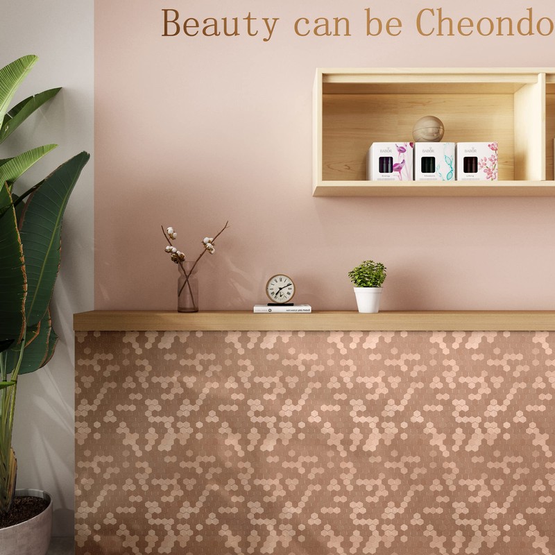 Peel and Stick Backsplash Mini Hexagon Tile, Light Copper Brushed