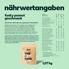 YFood yfood Pulver Funky Peanut, Leckere Trinkmahlzeit fr unterwegs, THIS IS FOOD Pulver, 25 g Protein, 12 Mahlzeiten, 26 Vitamine und Mineralstoffe, Geschmack Erdnuss