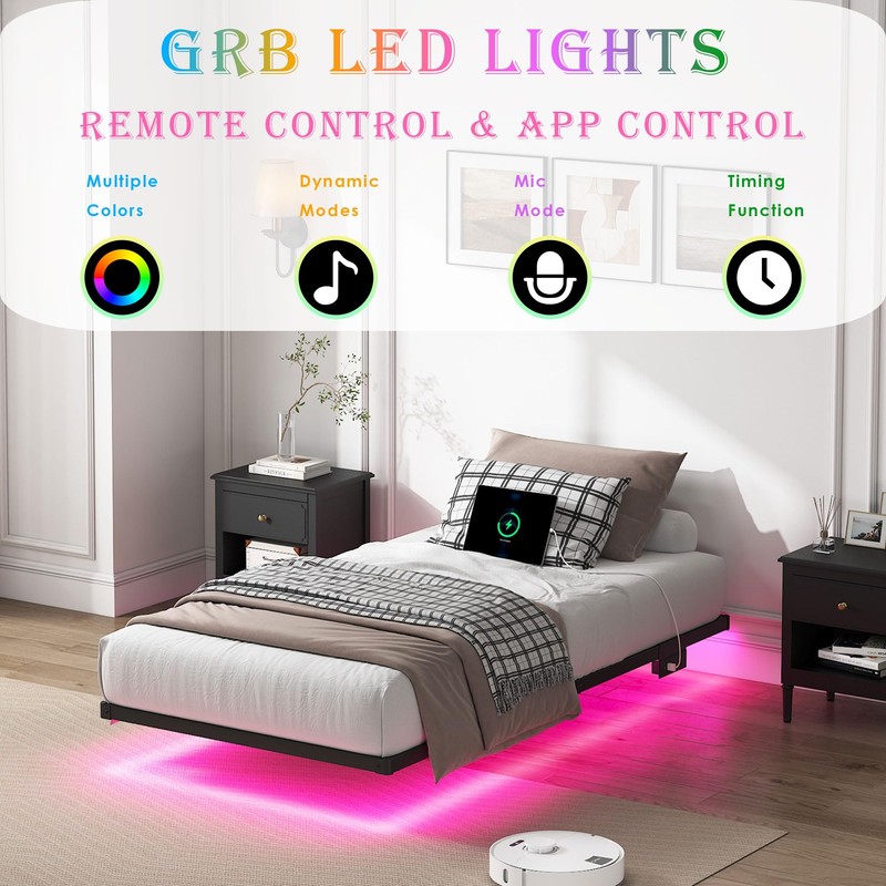 YORMDMO Floating Bed Frame Twin Size, Heavy Duty Bedframe with