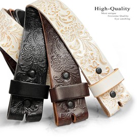 Western Tooled Floral Embossed Full Grain Genuine Leather Belt Strap 1-1/2"(38mm) Wide (White 32)