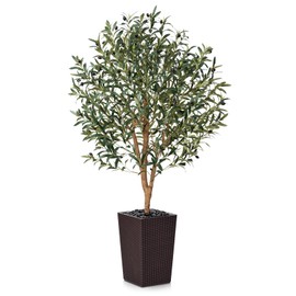 VeriNatural Artificial Olive Tree 5FT, Faux Olive Trees with Real Wood Trunk, UV Resistant Fake Plants in Planter & River Rocks, Indoor Tall Silk Plant for Home Living Room Office Outdoor Decor, VN133