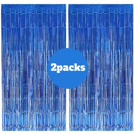 Y&F "Set of 2" Glitter Tassel Curtain Glamorous Metallic Christmas Party Curtain Wedding Props Birthday Photography Backdrop Decoration Event Decoration (Blue)