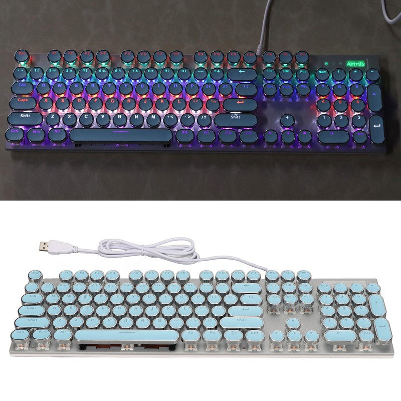 Blue Switch Mechanical Keyboard 104 Keys Backlight Ergonomic Retro Steampunk