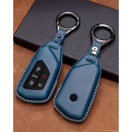 YONUFI for VW Atlas Key Fob Cover Premium Leather Car Remote Case Holder Keychain Compatible for Volkswagen ID4 MK8 Golf GTI 2025 2024 -Blue