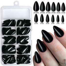 120pcs/set Reusable Press on Nails, Black Short Almond Nails Press on Acrylic False Nail Reusable Artificial Fingernail for Women Short Almond Nails Press on Manicure, Christmas Gift