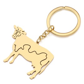 DOWAY Cute Milk Cow Keychain 18K Gold Plated Stainless Steel Cows Jewelry Gifts for Women Girls Decor Car Accessories Charms, Gold Plated, W2L2