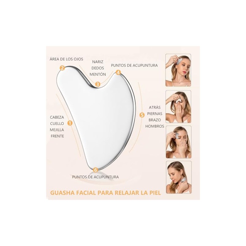 Herramienta de Gua Sha Facial de Acero Inoxidable, Herramienta Guasha