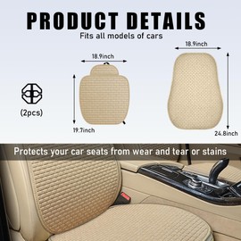 Yourkar 4PCS Car Seat Cover Pad, Breathable Auto Front Seat Bottom Cushion Mat & Seatback Cover, Soft Comfortable Vehicle Full Seat Protector, Universal Truck SUV Car Accessories (Beige)