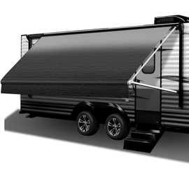 SCITOO RV Awning Fabric Replacement Heavy-Duty Weatherproof Vinyl Universal Camper Awning for Motorhome Travel Trailer RV Campsite Canopy 12FT*8FT Black Awnings