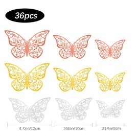 AIEX 36 Pcs 3D Butterfly Wall Stickers 3 Sizes Butterfly Wall Decals Room Wall Decoration for Bedroom Party Wedding Decors (Gold, silver, rose gold)