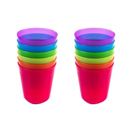 Kids Vajilla de plástico, juego de 12 tazas/vasos multicolores, reutilizable, sin BPA, apto para lavavajillas y microondas