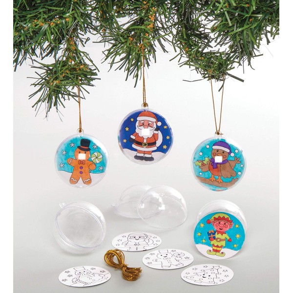 Baker Ross Christmas Baubles Colouring Kits (Pack of 8) - Festive Crafts for Children, Assorted Colours