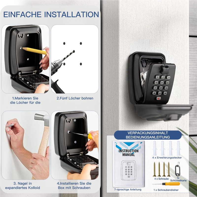 Tuocal Key Safe with Number Code, Wall Mounted Key Box