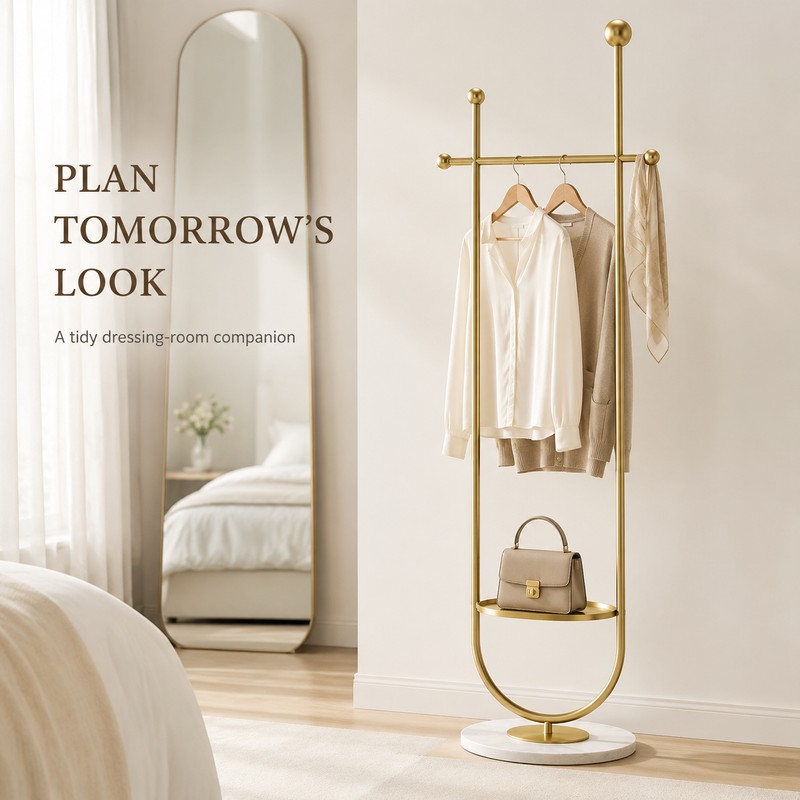 Modern Freestanding Stainless Steel Clothes Rack with Hanging Bar &