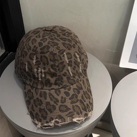 Leopard Print Baseball Cap for Women Vintage Washed Distressed Adjustable Trucker Hat Mommy Outdoors Visor Sun Hats Dark Brown