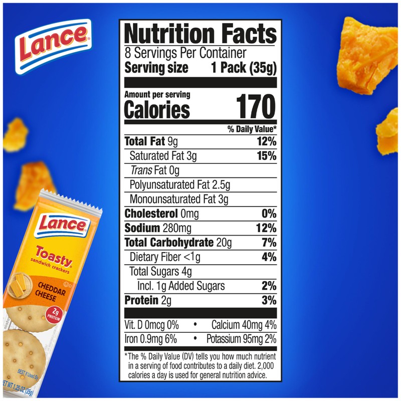 Lance Sandwich Crackers, Toasty Cheddar, 8 Individually Wrapped Packs, 6