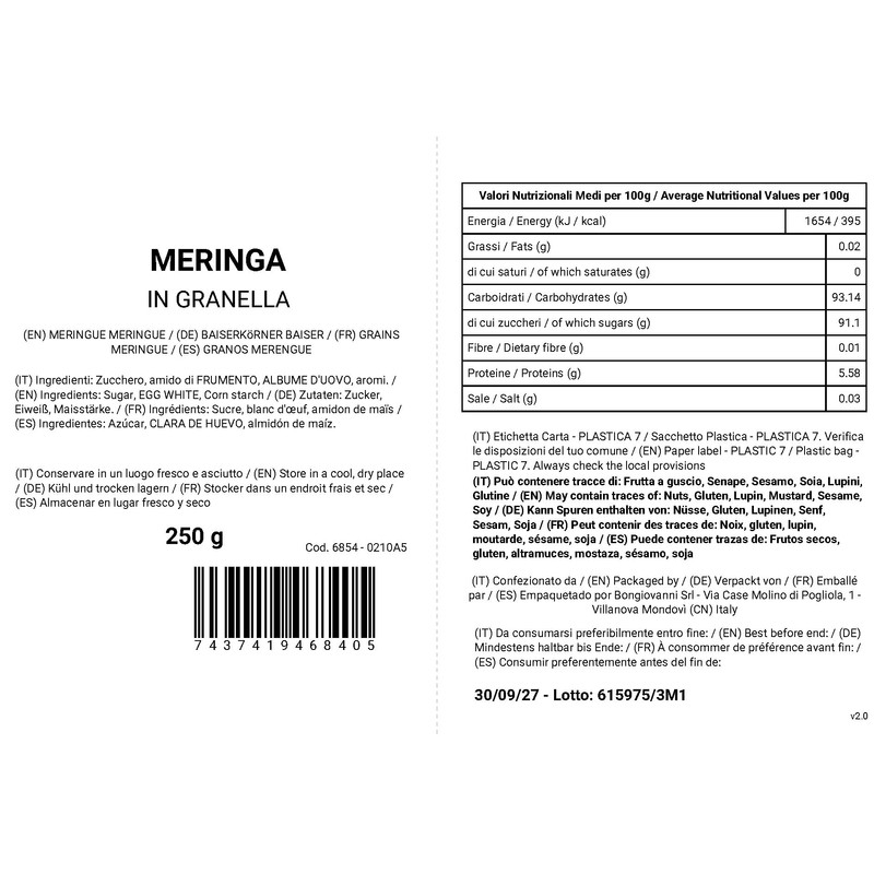 BONGIOVANNI FARINE E BONTA' NATURALI Granella di Meringa 250g