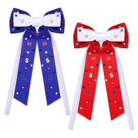 4th of July Accessories Hair Bows for Women Red White and Blue Silky Satin Hair Bows Jeweled American Flag Star USA Hair Bow Clips Fourth of July Patriotic Hair Accessories Outfits Party Favors Gifts