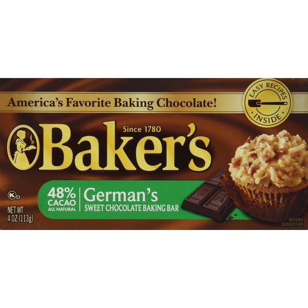 Baker's, German Sweet Chocolate, Baking Bar, 4oz Bar (Pack of 6)