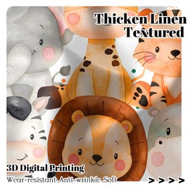 Renaiss 52 x 18 Inch Baby Safari Animals Linen Curtain Valance for Nursery Jungle Elephant Lion Plant Short Window Curtain Rod Pocket Palm Tree Kitchen Kids Bedroom Playroom Home Decor