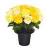SF ARTIFICIAL YELLOW OPEN ROSE GRAVE POT WITH 16 FLOWERS