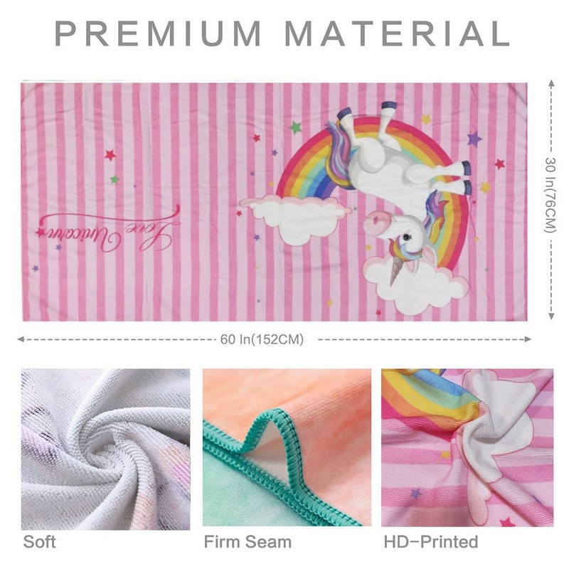 Extra Large Cute Pink Stripe Unicorn Beach Towels for Adult