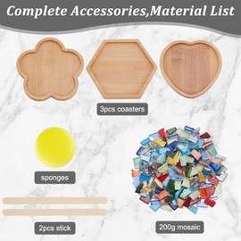 WEBEEDY 3 Sets DIY Mosaic Coasters Kit Mixed Color Mosaic Tiles with Bamboo Coaster Mosaic Making Kit with Instruction for Adult Beginner Home Table Protection Decor Valentine's Day Birthday Gift