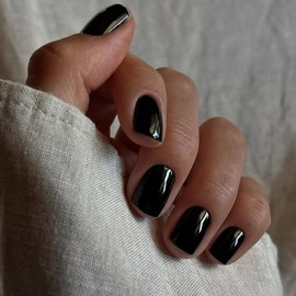 KQueenest 48 Pcs Black Press on Nails Short Square, Press on Black Nails Acrylic, Solid Color Small Fake Nails Set, Neutral Gel Glue on Nails Short, Dark Stick on Nails For Women Finger Decoration