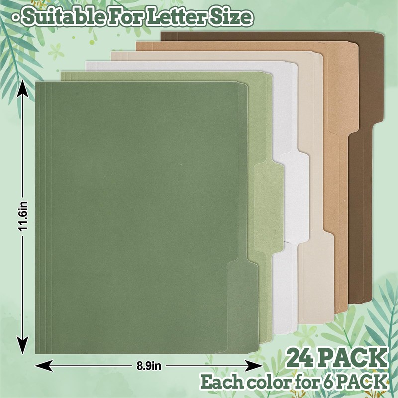 Whaline 24 Pack Green Brown File Folders Letter Size 6