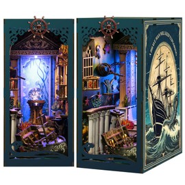 Book Nook, DIY Book Nook Kits for Adults, Ocean Adventure 3D Wooden Puzzle Bookend Bookshelf Insert Decor with LED Light