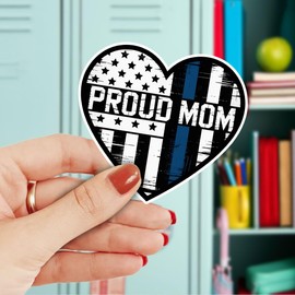 3 Pcs Proud Mom Heart Blue Line Flag Sticker, Proud Mom Sticker Gifts Mama, Mama Police Support Stickers Waterproof Vinyl 3 Inches for Laptop Phone Bottle Car Tumbler