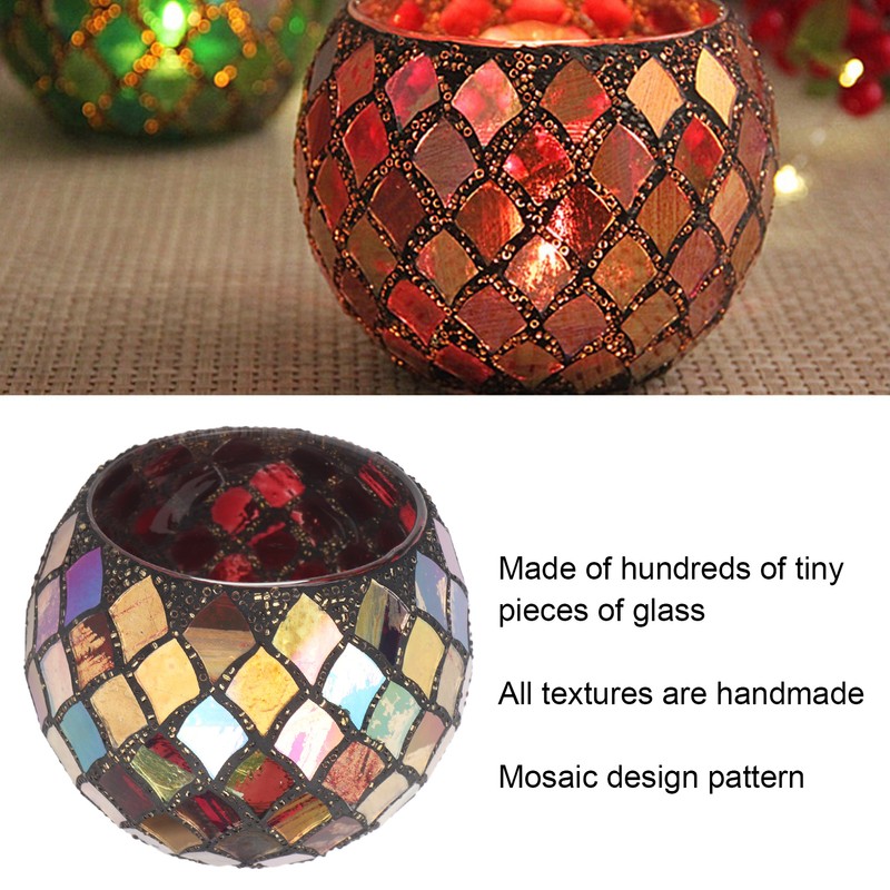 Mosaic Glass Tea Light Holder Romantic Decorative Red Handmade Cracked