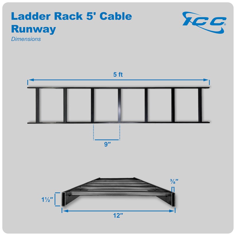 ICC Cable Runway Rack 5' Straight Section, 16-Gauge Steel, Made
