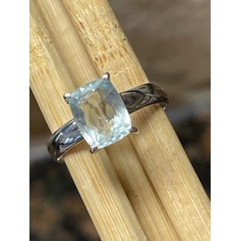 Natural 1.25ct Blue Aquamarine 925 Solid Sterling Silver Engagement Ring Size 7.5, 8.75