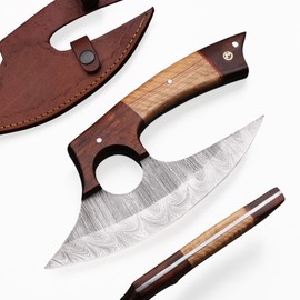BLADE CRAFTS Unique Handmade Viking Pizza Cutter with Wooden Handle - Ultra-Sharp Steel Axe Blade & Leather Sheath for Pizza Enthusiasts