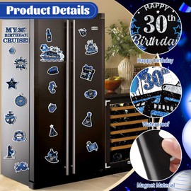 30th Birthday Cruise Door Magnets Decorations, Blue Black Silver Happy 30th Birthday Cruise Ship Door Decor Magnetic for 30th Men Women Anniversary Party Supplies Door Refrigerator Fridge Car Kitchen
