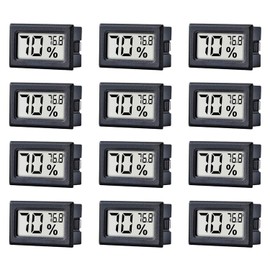 12 Pack Pgzsy Mini Small Digital Electronic Temperature Humidity Meters Gauge Indoor Thermometer Hygrometer LCD Display Fahrenheit (℉) for Humidors, Greenhouse, Garden