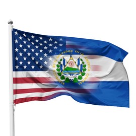 USA El Salvador Flag 3x5 Ft Flag 3x5 Feet Nylon Salvadoran Flag - 2 Brass Grommets Outdoor Indoor 3x5 Foot Flags