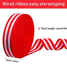 Red and White Striped Ribbon, Red and White Striped Polyester Grosgrain Ribbon for Christmas Decoration, Gift Wrapping, Crafts, DIY, Wedding, Birthday Party Decoration (50 Yard x 20 mm)