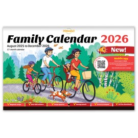 POMANGO 2026 Family Calendar English | 17 Months Family Planner: August 2025 to December 2026 | 15x19" - Magnetic Strip - 600 Stickers - Notepad - 2025-26 Edition with Mobile App