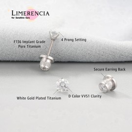 Limerencia Moissanite Stud Earrings Titanium Screw Back Earrings,D Color VVS1 Clarity Round Cut Diamond Moissanite Earrings,Hypoallergenic G23 Pure Titanium for Women Men Sensitive Ears